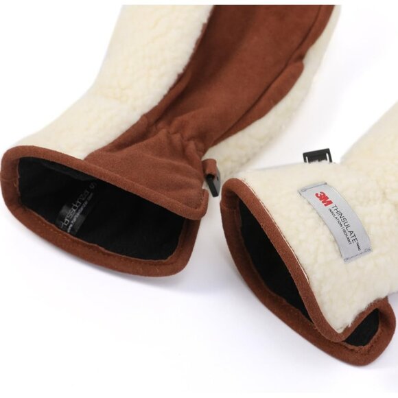⚡Women's Beige Genuine Suede Outdoor Mitt Thermal Lined Finger Liners Mitten - Picture 3 of 7